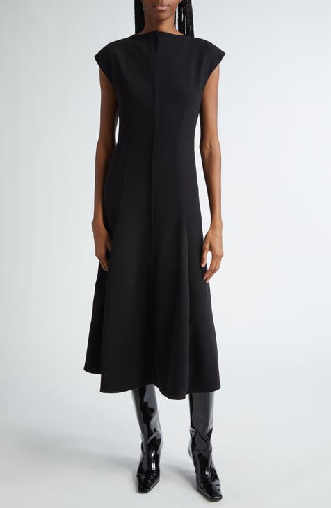 Cap Sleeve Midi Gown with High Neckline