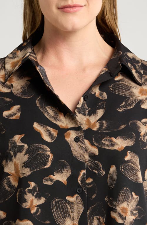 Shop Nordstrom Print Twill Button-up Shirt In Black- Tan Carbon Floral