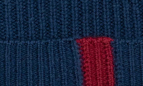 Portolano Contrast Detail Rib Cuff Beanie In Navy/cherry Red