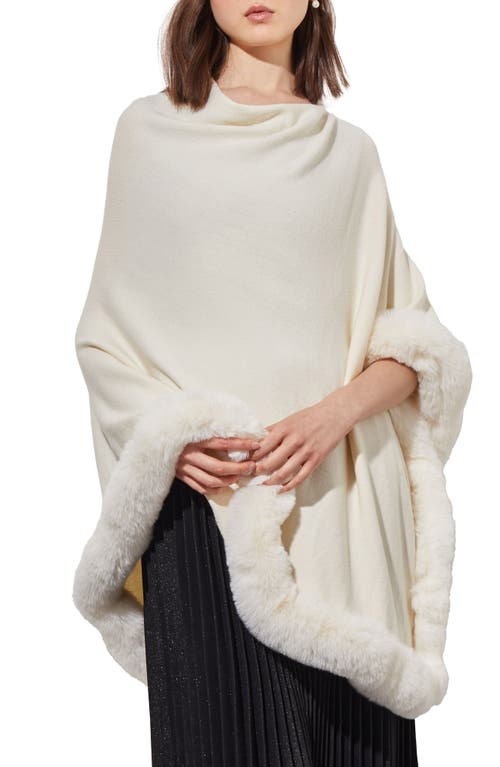 Ming Wang Faux Fur Trim Poncho in Ivory at Nordstrom