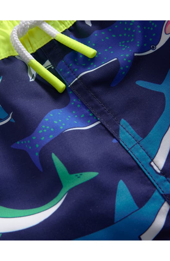 Shop Mini Boden Kids' Print Swim Trunks In Multi Blue Sharks