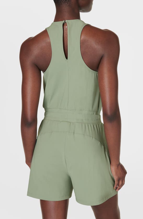 Shop Sweaty Betty Explorer Racerback Romper In Savannah Green