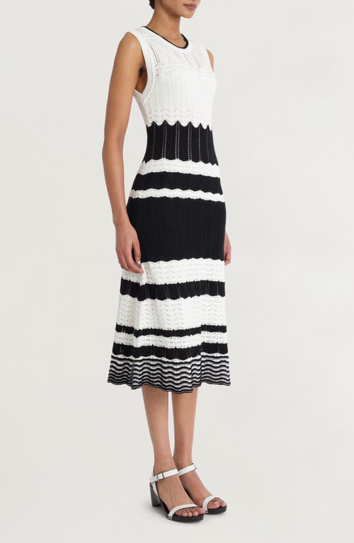 Shop Luxely Mixed Stitch Sleeveless Knit Dress In Ivory/black