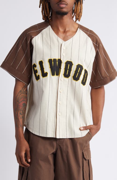 Elwood Logo Linen Blend Baseball Jersey In Off White/brown