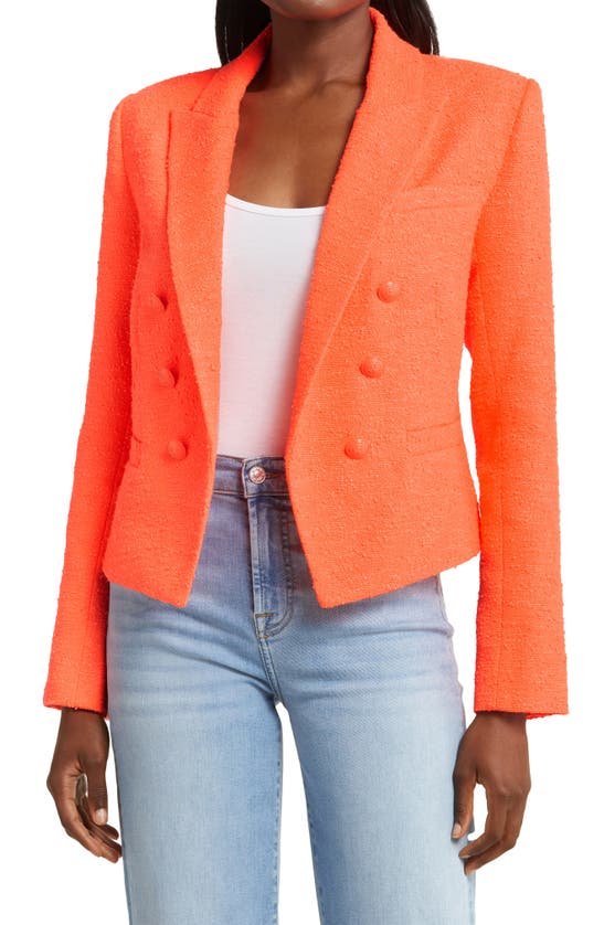 L Agence L'agence Brooke Double Breasted Cropped Tweed Blazer In Bright Orange/je Taime