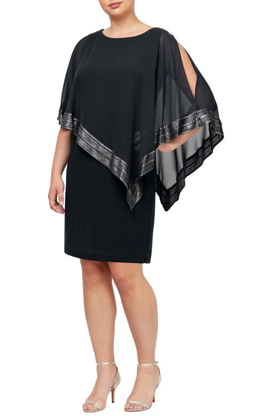 Slny Foil Trim Asymmetrical Popover Dress In Black Sil