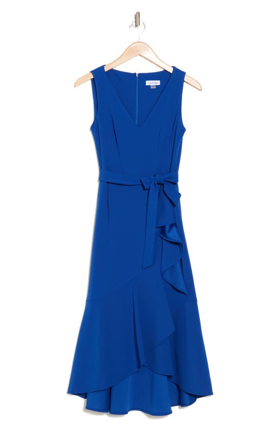 Calvin Klein Sleeveless Ruffle Trim Midi Dress In Regatta