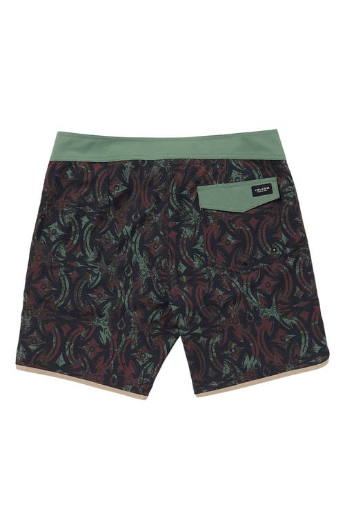 Shop Volcom Lido Print Scallop Mod Board Shorts In Fir Green