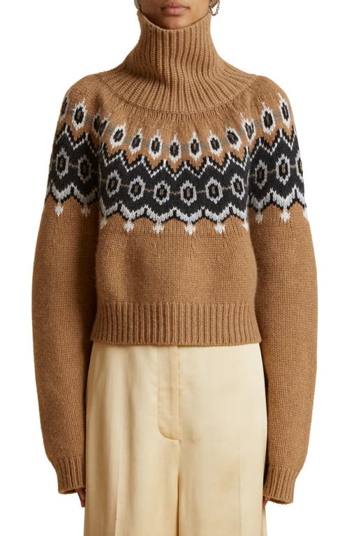 Khaite Amaris Fair Isle Cashmere Blend Turtleneck Sweater in Camel Multi at Nordstrom, Size Medium