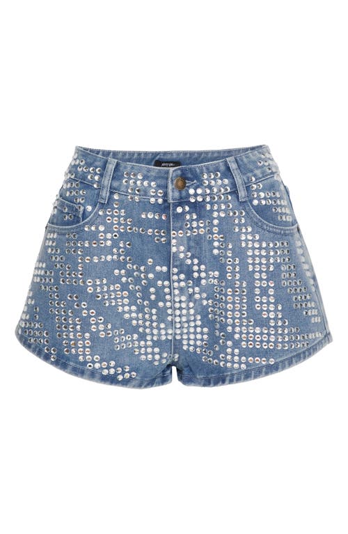 Shop Nasty Gal Zebra Hotfix Denim Shorts In Authentic Midwash