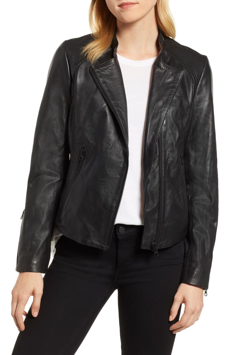 Halogen® Zip Racer Leather Jacket (Regular & Petite) | Nordstrom