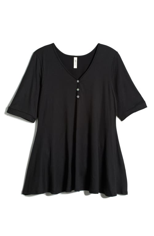 24seven Comfort Apparel Three-button Tunic In Black