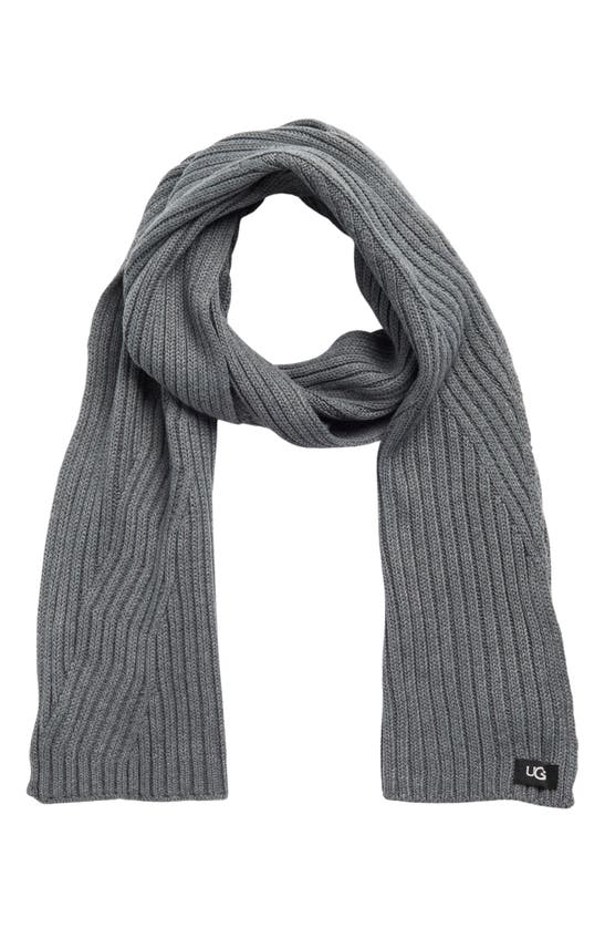 Ugg Ribbed Oversized Wool Blend Scarf In Charcoal
