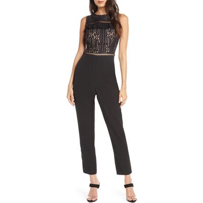 Adelyn Rae Anna Lace Bodice Jumpsuit, Black