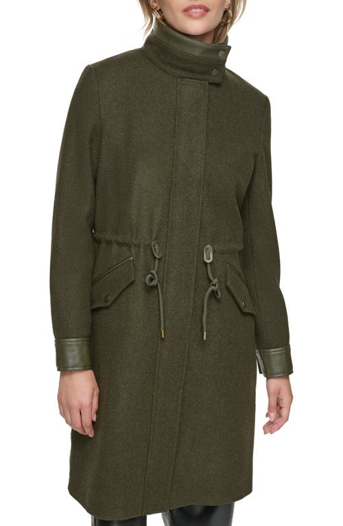 Andrew Marc Feather Leather Trim Wool Blend Coat In Artichoke