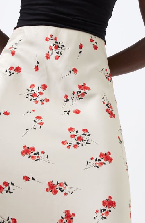 French Connection Floramour Ennis Satin Maxi Skirt In Classic Cream Multi In Classic Cream Multi