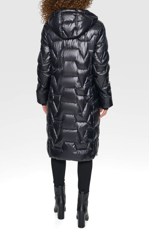 Shop Karl Lagerfeld Paris Zigzag Hooded Puffer Coat In Black