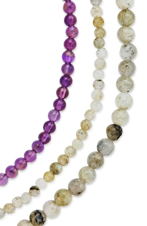 Sterling Forever Amethyst & Labradorite 3-pack Beaded Stretch Bracelets In Multi