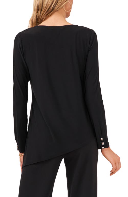 Shop Chaus Button Sleeve Asymmetrical Top In Rich Black