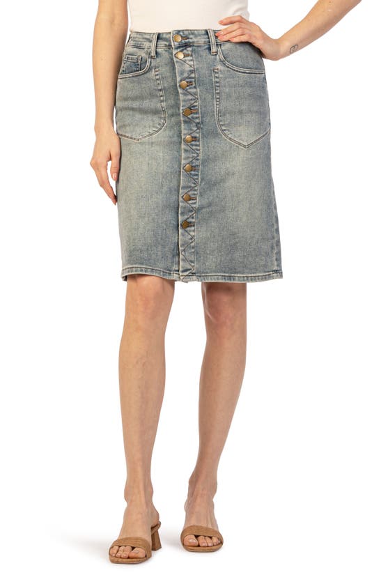 Shop Kut From The Kloth Rose Button Front Denim Skirt In Helpful