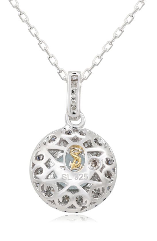 Suzy Levian Sterling Silver Round Cut Orange Citrine And Sapphire Accent Pendant In Blue