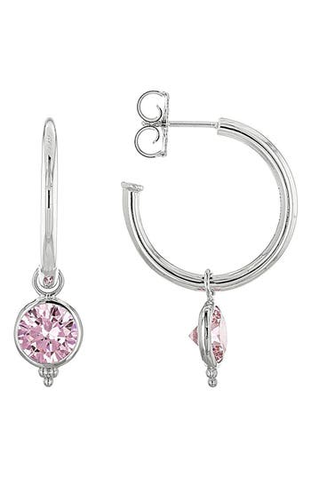Shop Judith Ripka Cz Dangle Hoop Earrings In Pink/silver