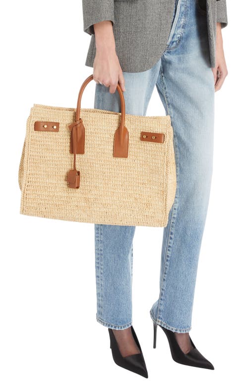 Shop Saint Laurent Medium Sac De Jour Raffia Top Handle Bag In Naturel/brick