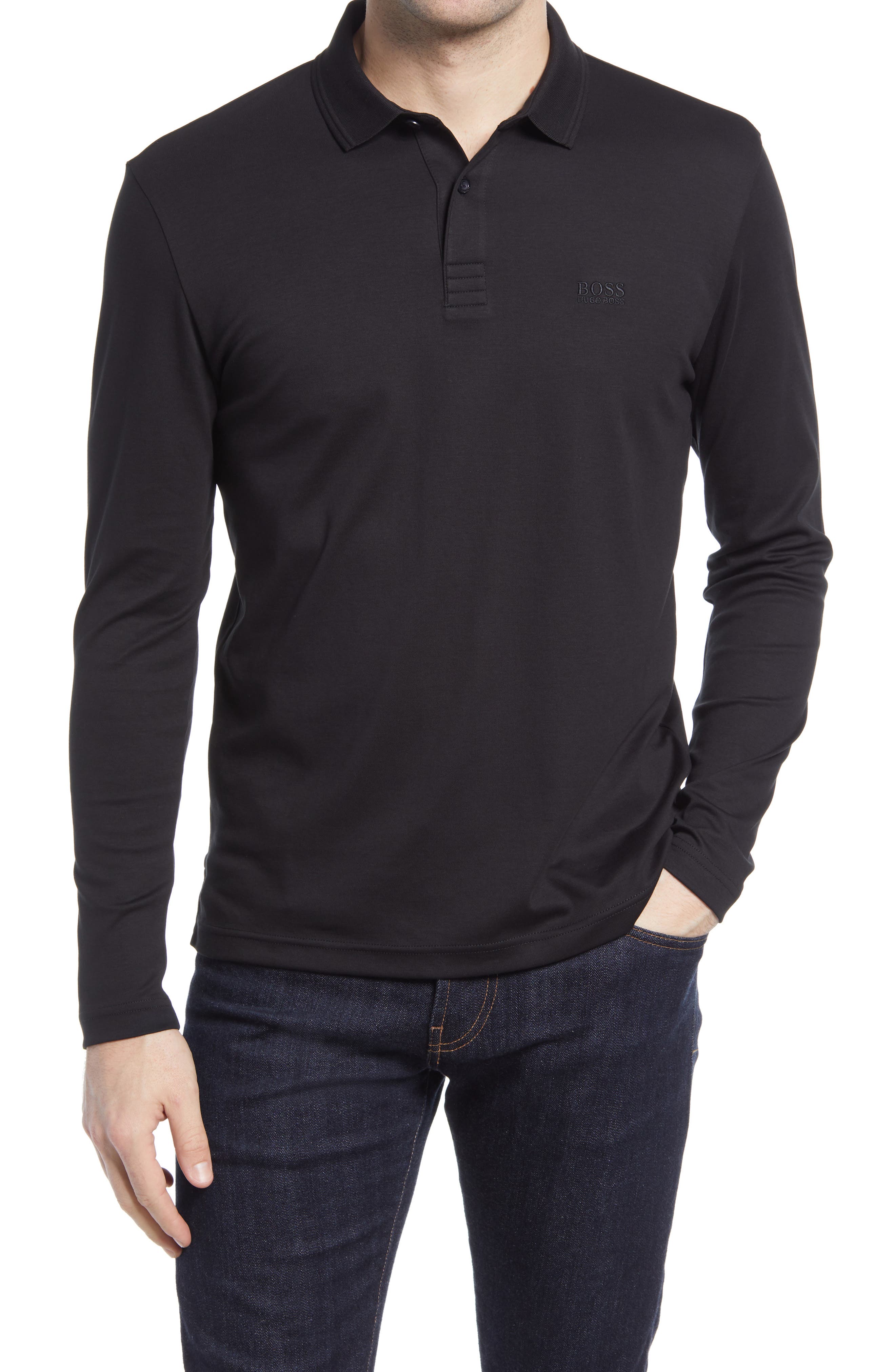 mens black polo shirts long sleeve