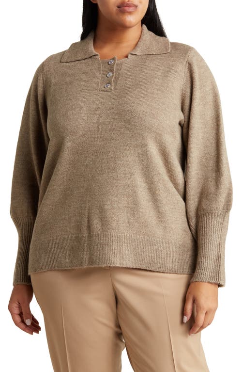 Bella Puff Sleeve Polo Sweater in Fossil