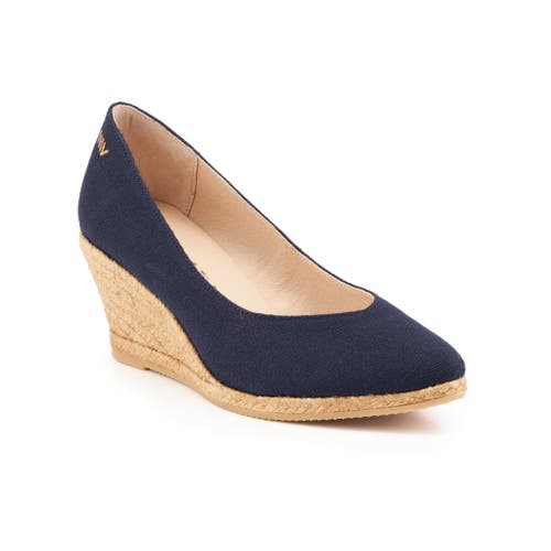 Viscata Roses Canvas V Cut Espadrille Wedges In Navy