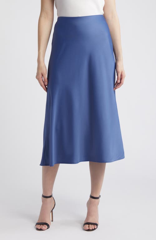 Anne Klein Bias Cut Matte Satin Skirt In Blue Jay