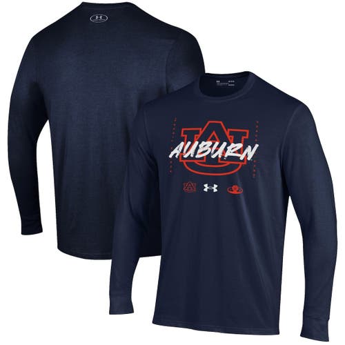 Youth Under Armour Navy Auburn Tigers 2023 On Court Bench Unity Long Sleeve T-Shirt