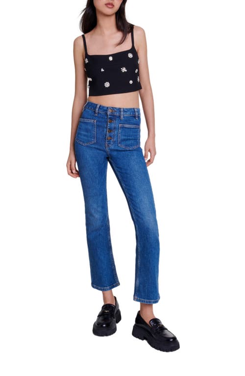 Shop Maje Diamanté Crop Top In Black
