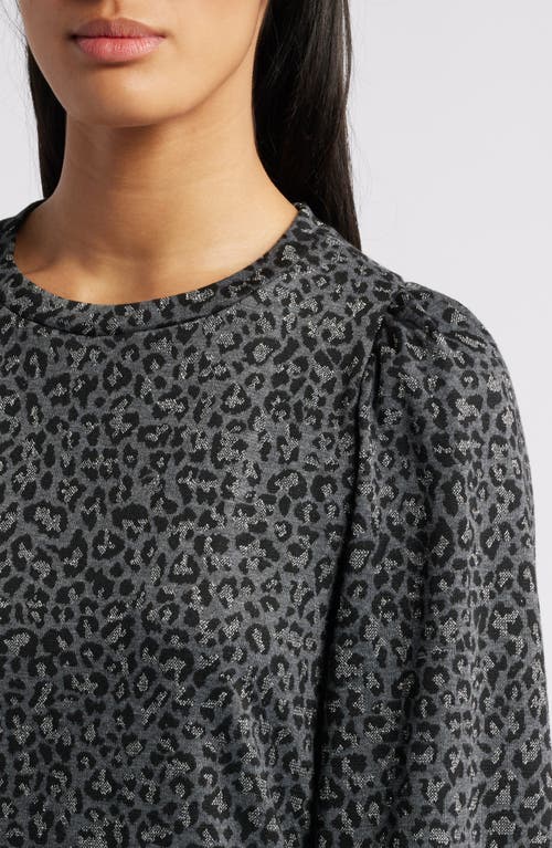 Shop Anne Klein Animal Jacquard Top In Mid Heather Grey Multi