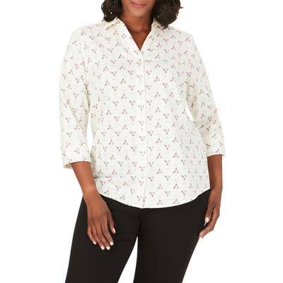 Plus Size Foxcroft Mary Martini Time Print Wrinkle-Free Shirt, Ivory