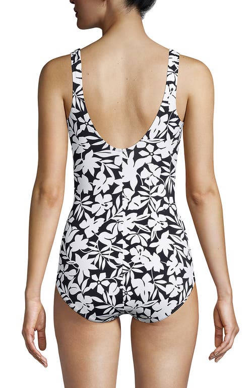 Lands' End Tugless One Piece Swimsuit In Black Havana Floral