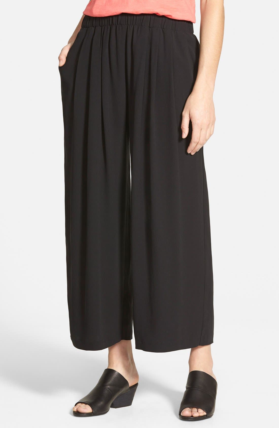 Eileen Fisher Wide Leg Silk Crepe Ankle Pants (Regular & Petite) Nordstrom