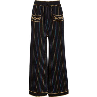 Gucci Metallic Stripe Jacquard Wool Blend Sweater Pants, Black