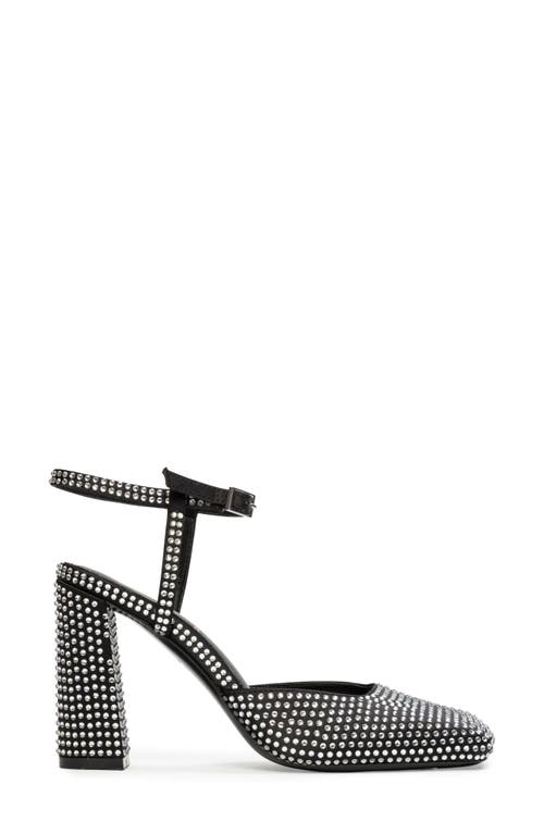 Black Suede Studio Meadow 90 Ankle Strap Pump In Black Satin