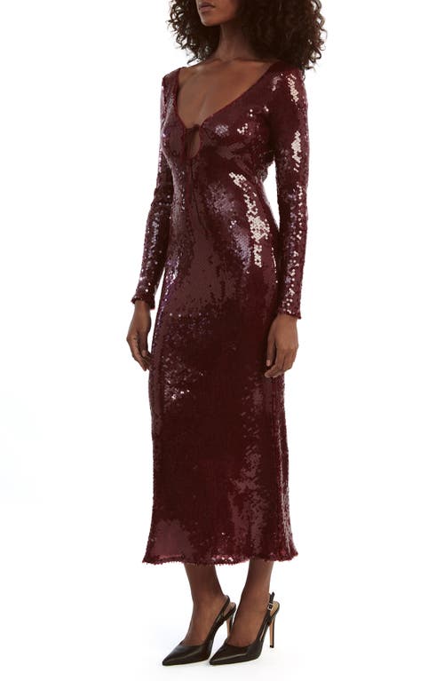 Shop Bardot Verona Sequin Long Sleeve Maxi Dress In Burgundy