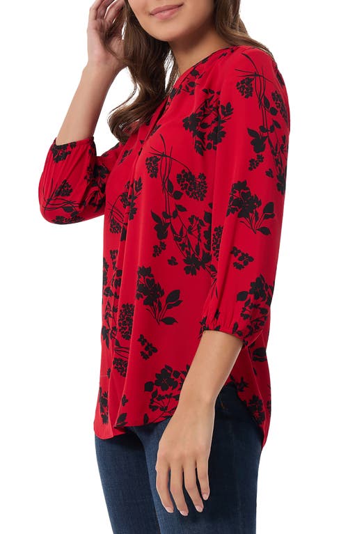 Jones New York Floral Pleat Front Top In Deep Rouge/jones Black
