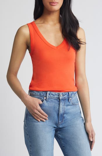 Caslon V-neck Organic Cotton Blend Tank Top In Red Grenadine
