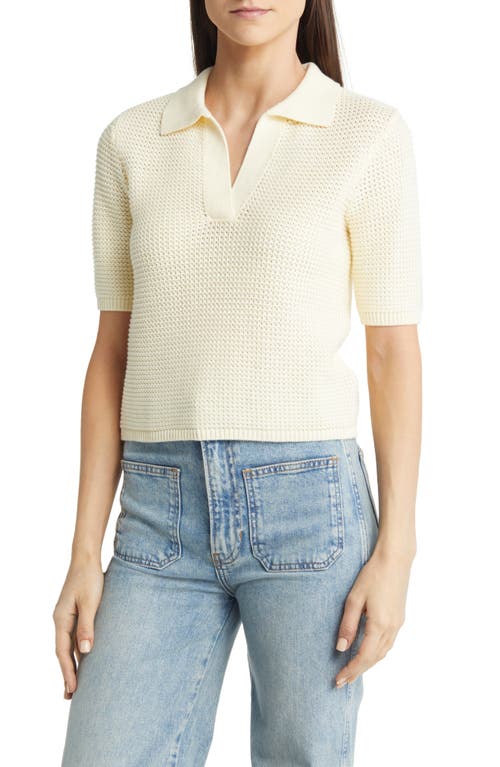 Marine Layer Spencer Open Stitch Short Sleeve Polo Sweater in White
