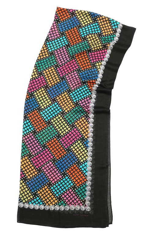 Shop Kurt Geiger London Basket Weave Crystal Print Oblong Scarf In Black