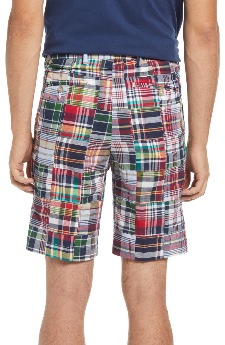 Berle Patchwork Madras Flat Front Shorts, Alternate, color, Green