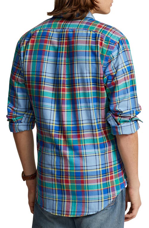 Shop Polo Ralph Lauren Plaid Cotton Oxford Button-down Shirt In 6343 Blue/red Multi