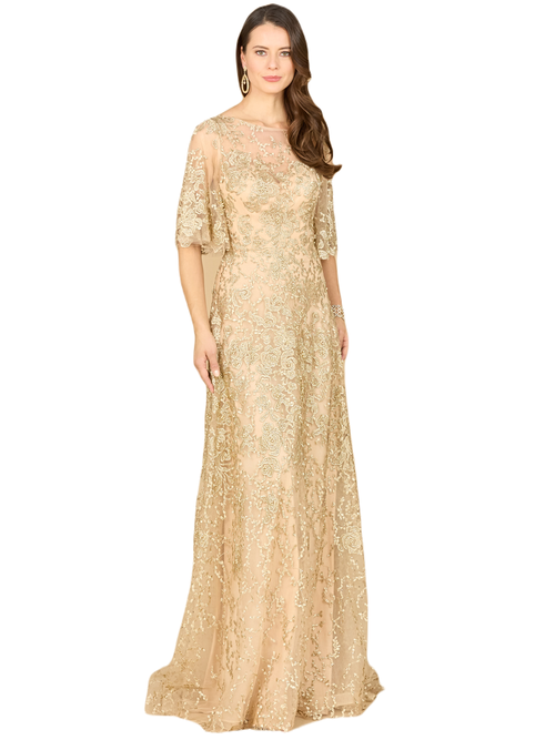 Lara New York Cape Sleeve Mother's Gown In Champagne