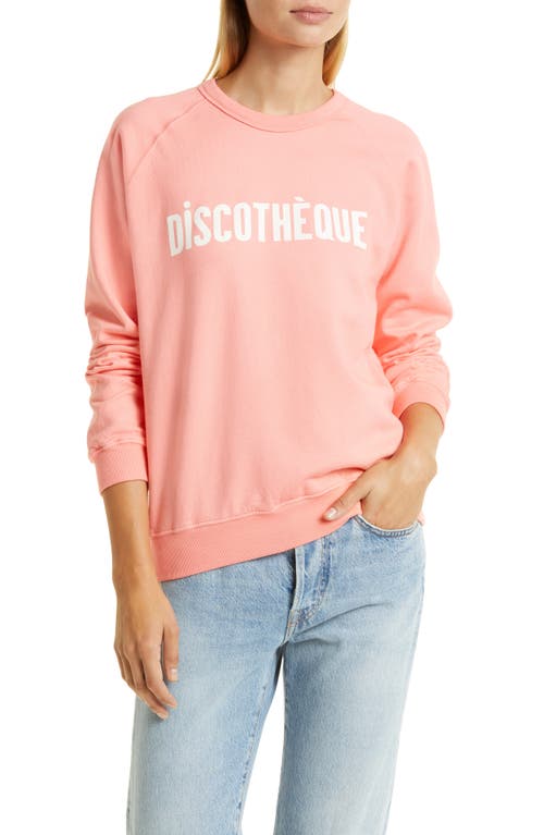 Clare V. Discothèque Cotton Graphic Sweatshirt in Bright Coral W/Cream Disco
