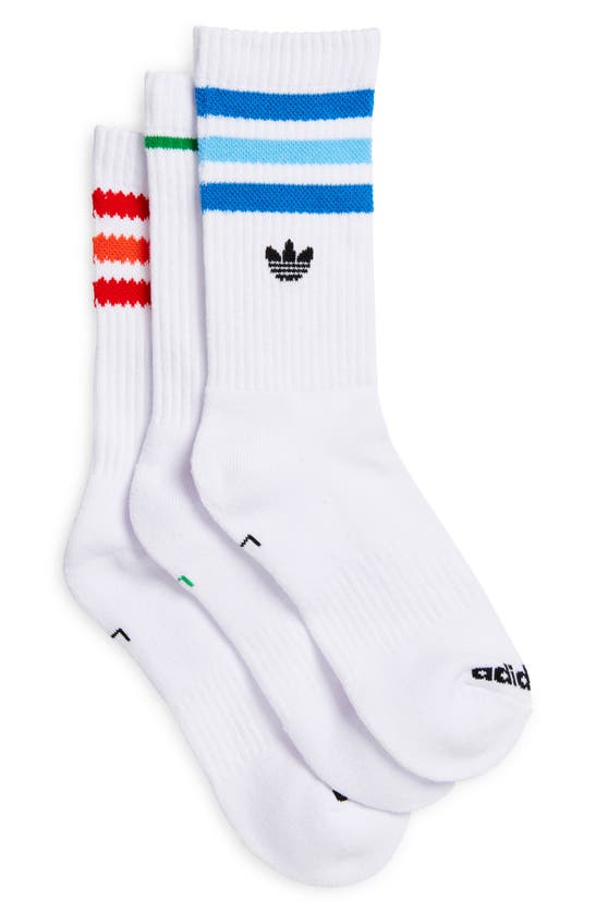 Adidas Originals Kids' Originals Assorted 3-pack Crew Socks In White/ Scarlet/ Bluebird