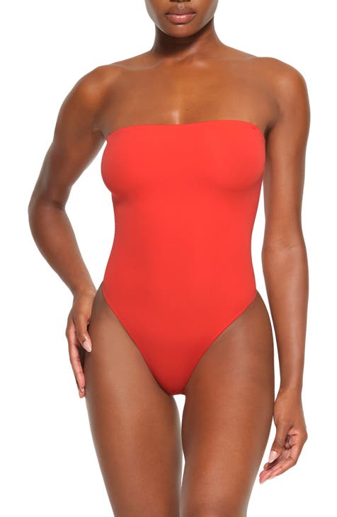 Red Second Skin Thong Bodysuit, Tops